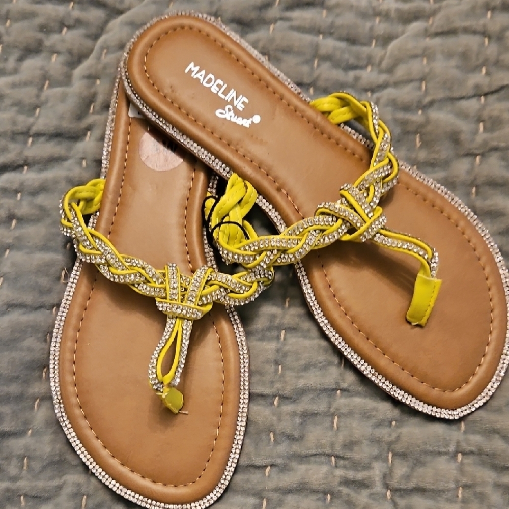 Madeline Stuart, Yellow And Rhinestone Sandals, Sz. 8W, NEW